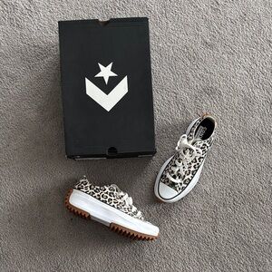 Converse Leopard Print platform Sneakers with White and Brown Accents